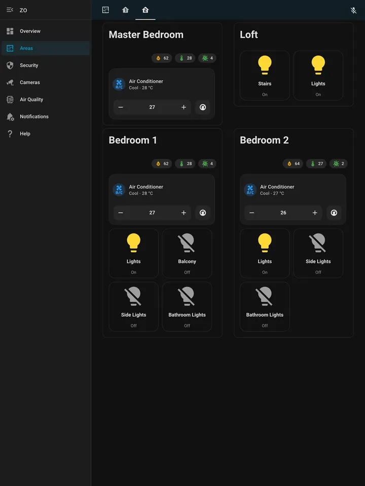 Homeowner app floor 2 areas screen