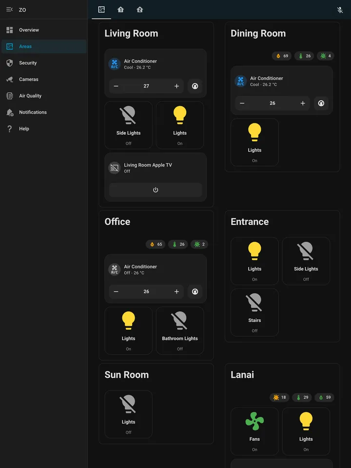 Homeowner app areas screen