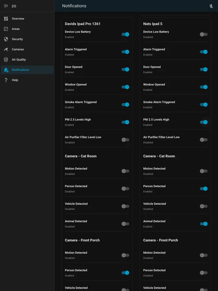 Homeowner app notifications screen